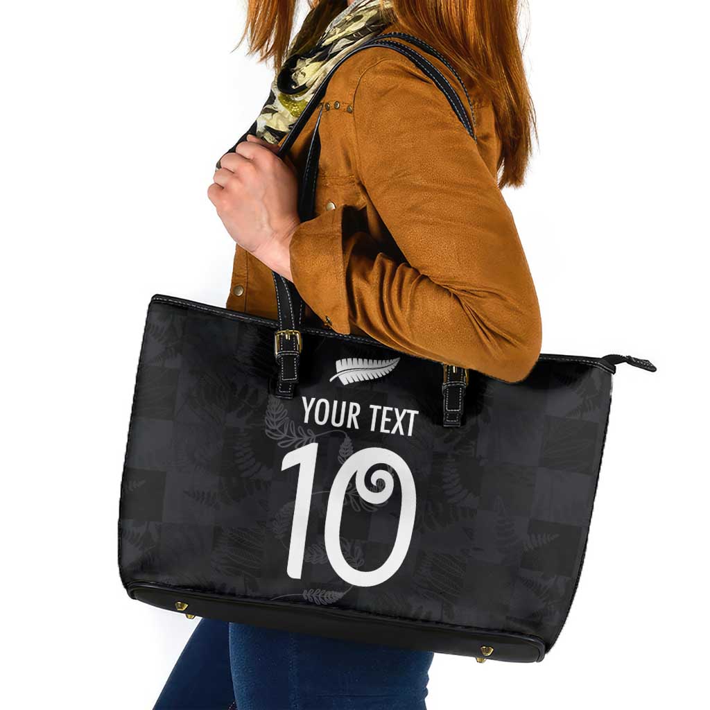 Custom New Zealand Rugby Leather Tote Bag All Silver Ferns Blacks LT03 Black - Polynesian Pride
