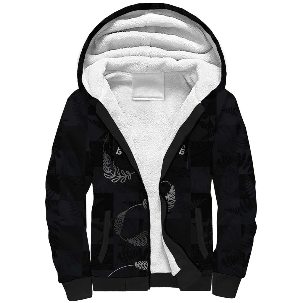 Custom New Zealand Rugby Sherpa Hoodie All Silver Ferns Blacks LT03 Unisex Black - Polynesian Pride