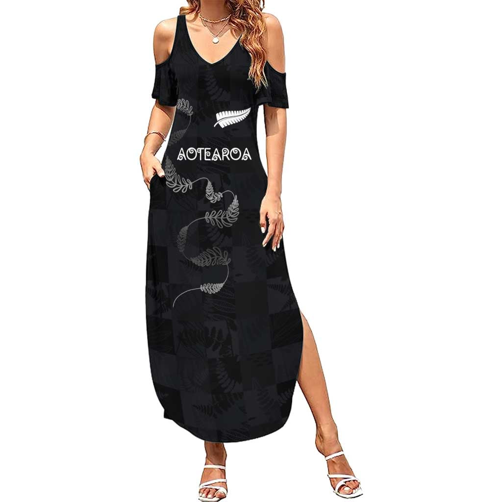 Custom New Zealand Rugby Summer Maxi Dress All Silver Ferns Blacks LT03 Women Black - Polynesian Pride