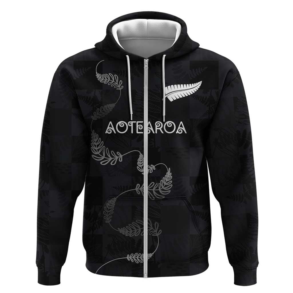 Custom New Zealand Rugby Zip Hoodie All Silver Ferns Blacks LT03 Zip Hoodie Black - Polynesian Pride