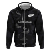 Custom New Zealand Rugby Zip Hoodie All Silver Ferns Blacks LT03 Zip Hoodie Black - Polynesian Pride