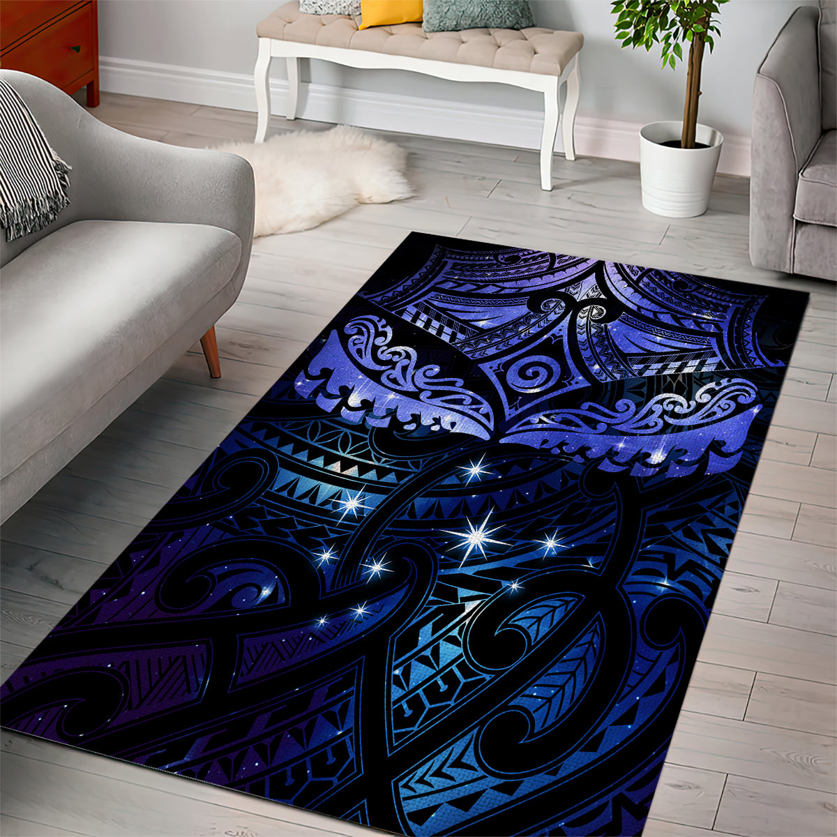 New Zealand Matariki Area Rug Maori Pattern and Matariki Sky Night LT03 - Polynesian Pride
