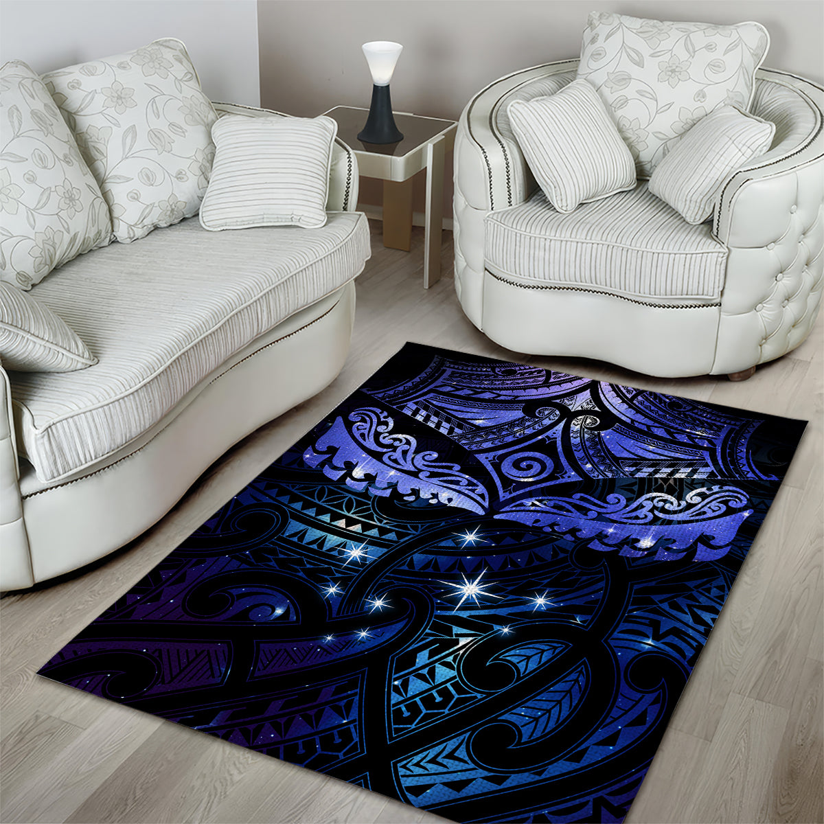 New Zealand Matariki Area Rug Maori Pattern and Matariki Sky Night LT03 - Polynesian Pride
