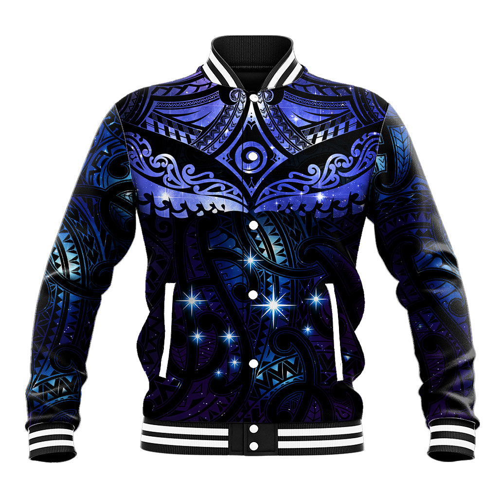 New Zealand Matariki Baseball Jacket Maori Pattern and Matariki Sky Night