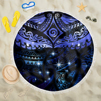 New Zealand Matariki Beach Blanket Maori Pattern and Matariki Sky Night LT03 One Size 150cm Blue - Polynesian Pride