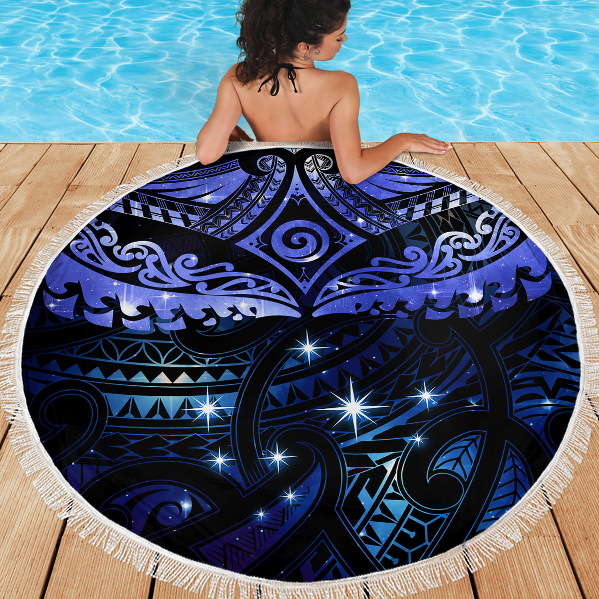 New Zealand Matariki Beach Blanket Maori Pattern and Matariki Sky Night LT03 - Polynesian Pride