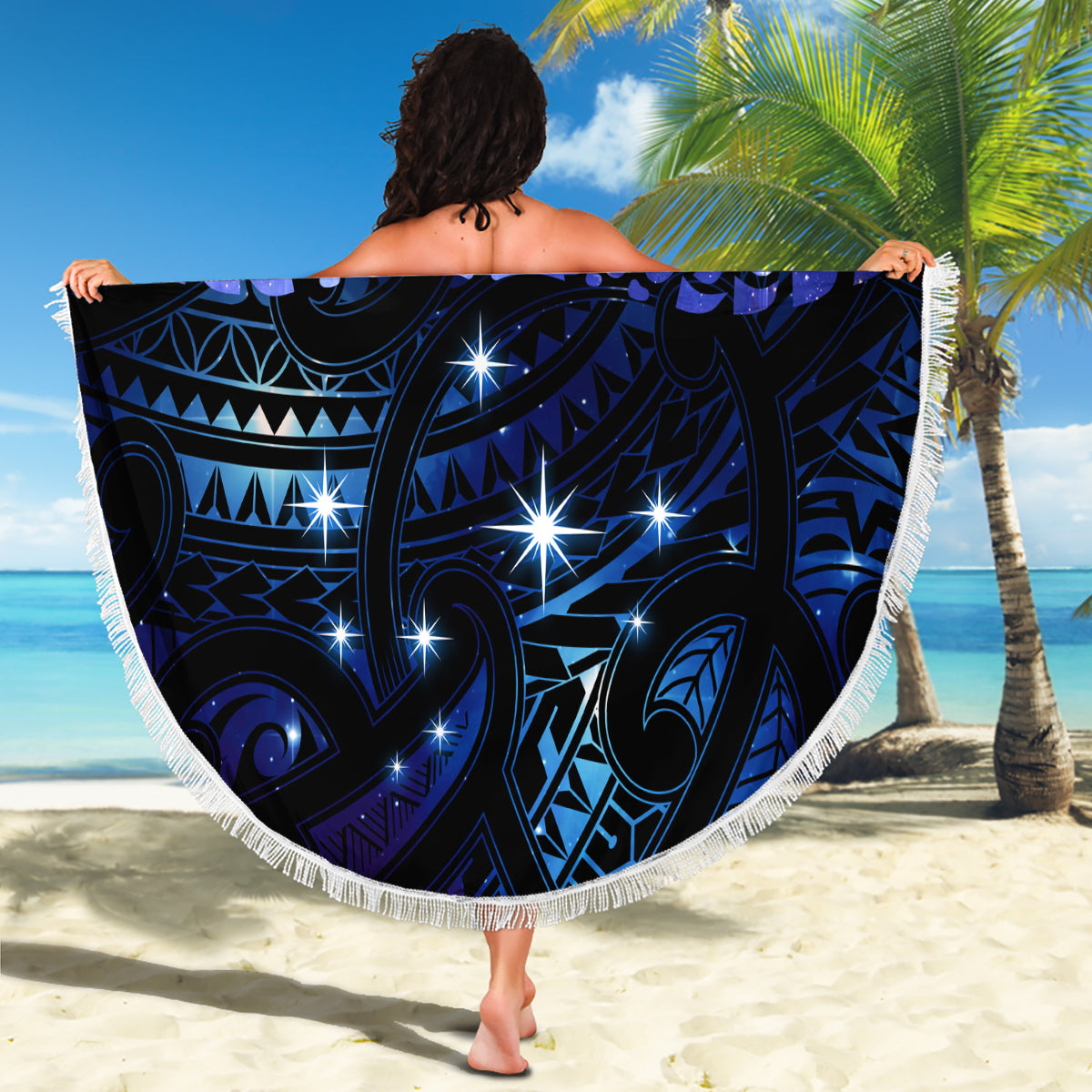 New Zealand Matariki Beach Blanket Maori Pattern and Matariki Sky Night LT03 - Polynesian Pride