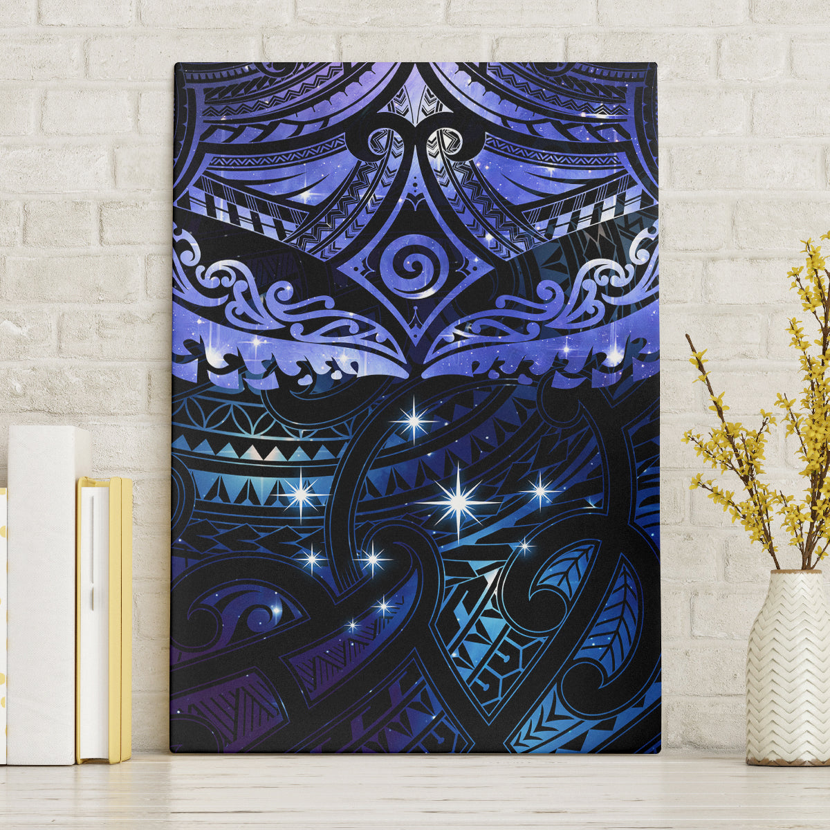 New Zealand Matariki Canvas Wall Art Maori Pattern and Matariki Sky Night LT03 Without Frame Blue - Polynesian Pride