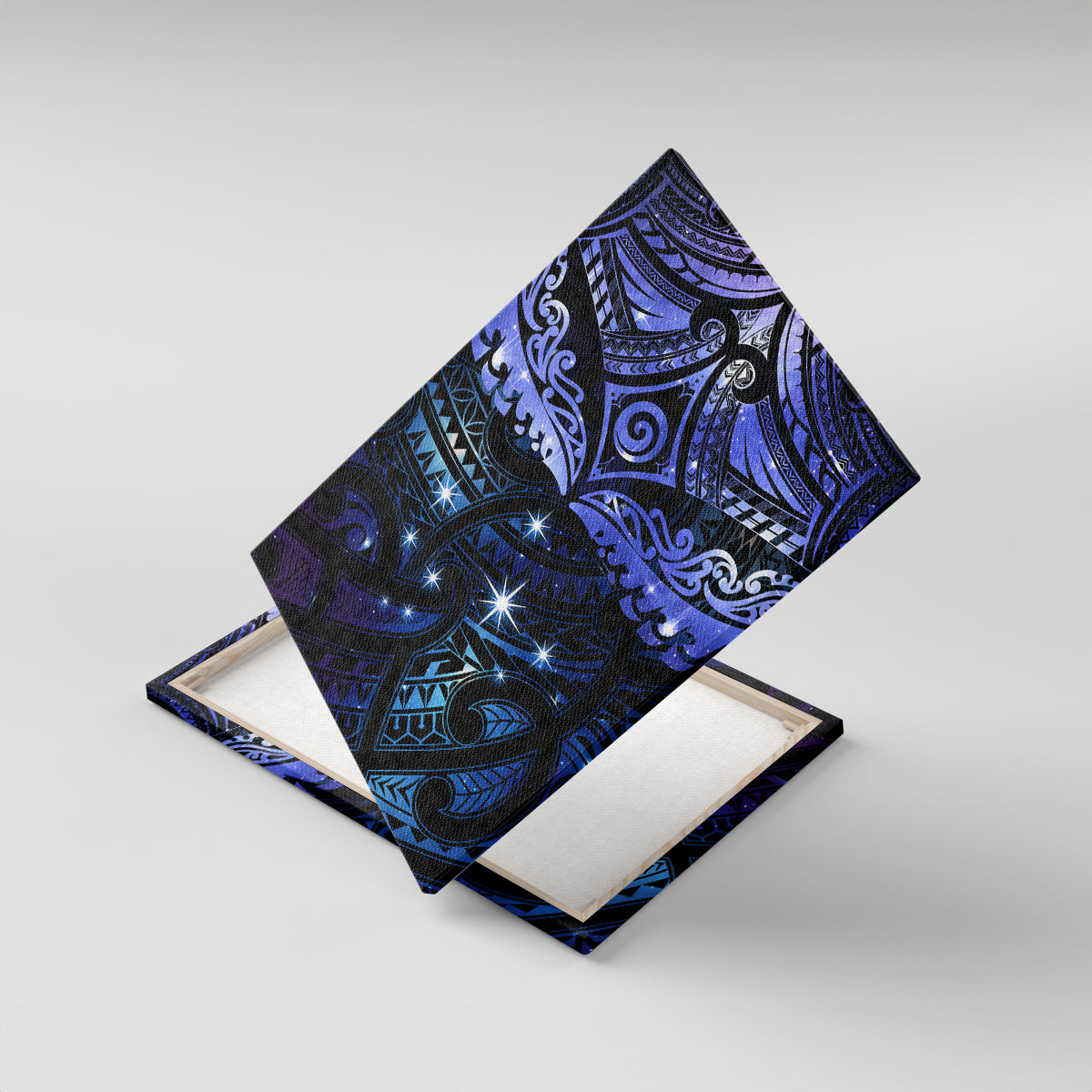 New Zealand Matariki Canvas Wall Art Maori Pattern and Matariki Sky Night LT03 With Frame Blue - Polynesian Pride