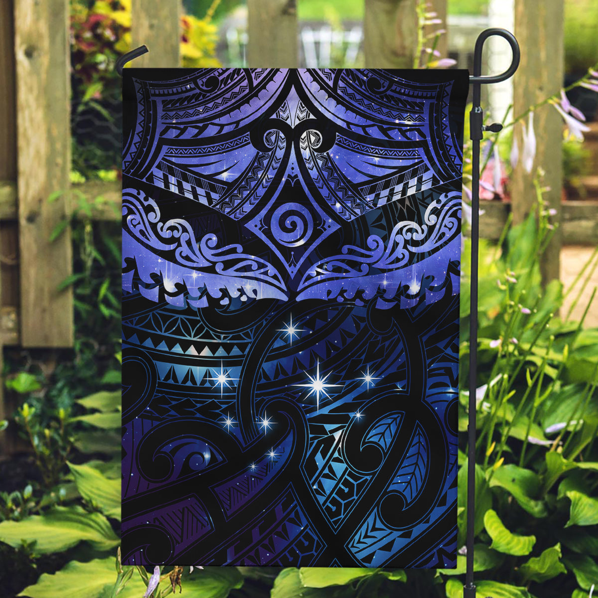 New Zealand Matariki Garden Flag Maori Pattern and Matariki Sky Night