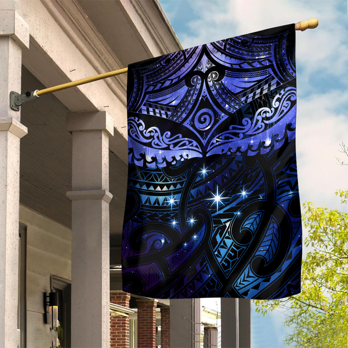 New Zealand Matariki Garden Flag Maori Pattern and Matariki Sky Night LT03 House Flag Blue - Polynesian Pride