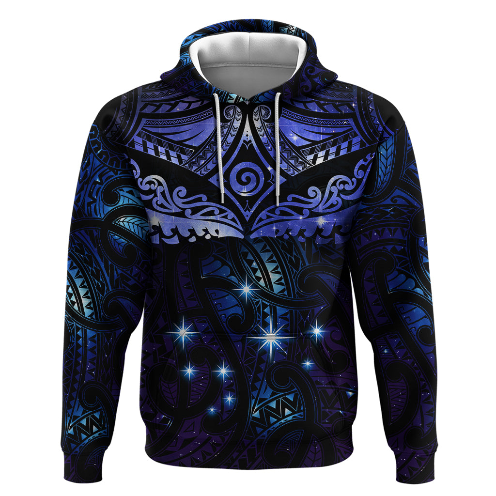 New Zealand Matariki Hoodie Maori Pattern and Matariki Sky Night LT03 Pullover Hoodie Blue - Polynesian Pride