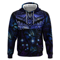 New Zealand Matariki Hoodie Maori Pattern and Matariki Sky Night LT03 Pullover Hoodie Blue - Polynesian Pride