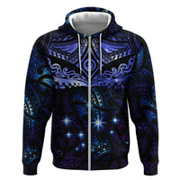 New Zealand Matariki Hoodie Maori Pattern and Matariki Sky Night LT03 Zip Hoodie Blue - Polynesian Pride