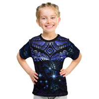 New Zealand Matariki Kid T Shirt Maori Pattern and Matariki Sky Night LT03 Blue - Polynesian Pride