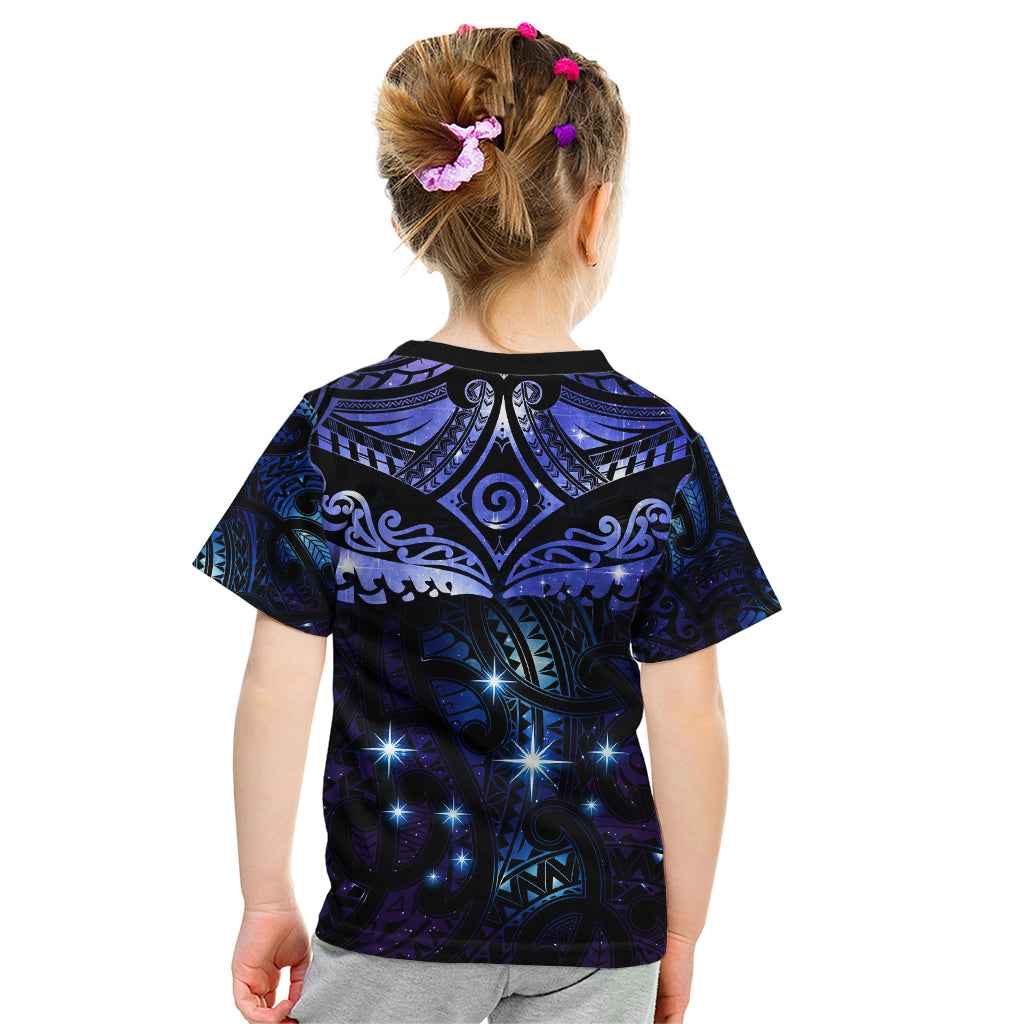 New Zealand Matariki Kid T Shirt Maori Pattern and Matariki Sky Night LT03 - Polynesian Pride