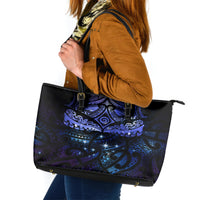 New Zealand Matariki Leather Tote Bag - Maori Pattern and Matariki Sky Night LT03 Blue - Polynesian Pride