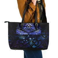 New Zealand Matariki Leather Tote Bag - Maori Pattern and Matariki Sky Night LT03 - Polynesian Pride