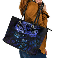 New Zealand Matariki Leather Tote Bag - Maori Pattern and Matariki Sky Night LT03 - Polynesian Pride