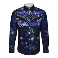 New Zealand Matariki Long Sleeve Button Shirt Maori Pattern and Matariki Sky Night LT03 Unisex Blue - Polynesian Pride