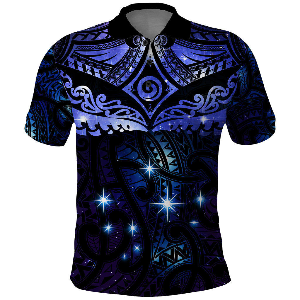 New Zealand Matariki Polo Shirt Maori Pattern and Matariki Sky Night LT03 Blue - Polynesian Pride