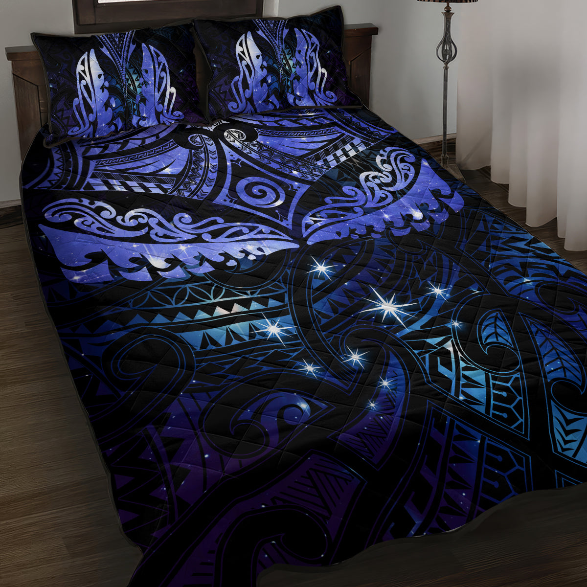 New Zealand Matariki Quilt Bed Set Maori Pattern and Matariki Sky Night