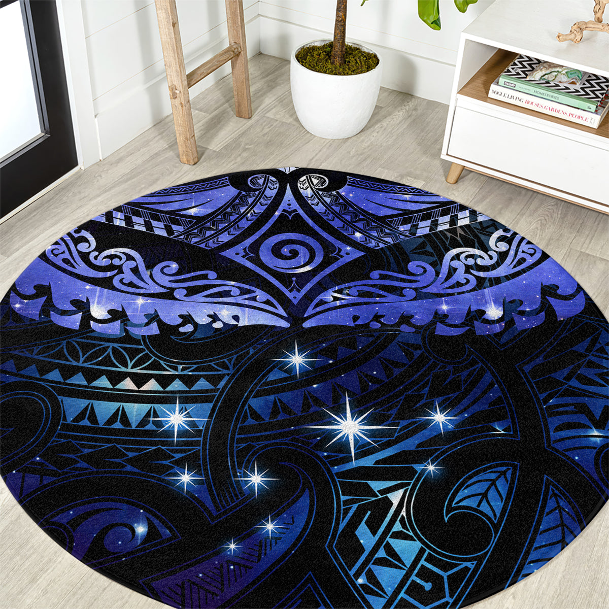 New Zealand Matariki Round Carpet Maori Pattern and Matariki Sky Night LT03 Blue - Polynesian Pride