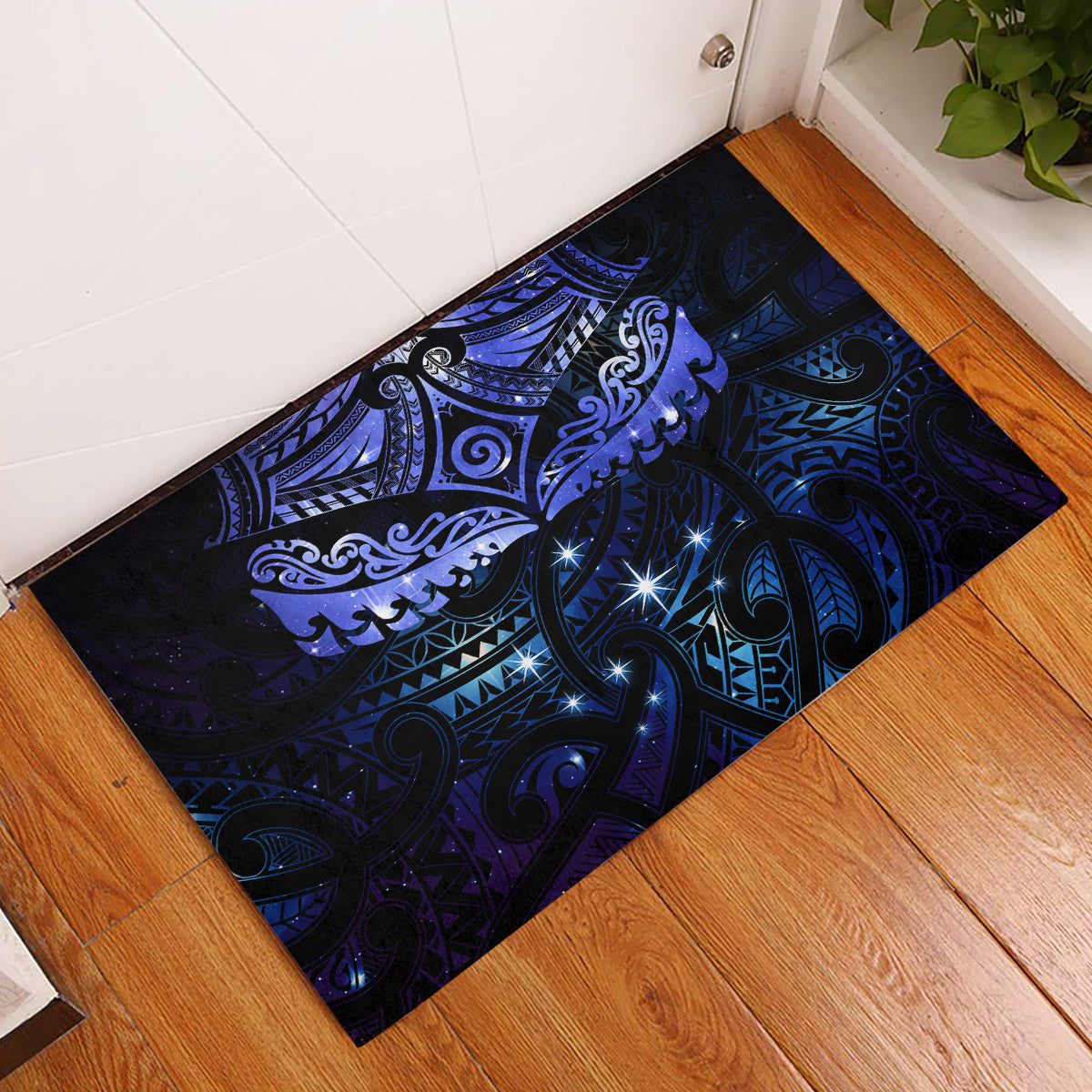 New Zealand Matariki Rubber Doormat Maori Pattern and Matariki Sky Night LT03 Blue - Polynesian Pride