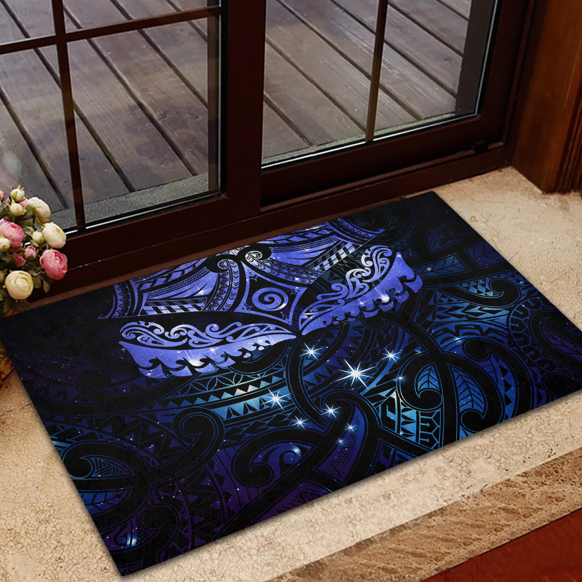 New Zealand Matariki Rubber Doormat Maori Pattern and Matariki Sky Night LT03 - Polynesian Pride