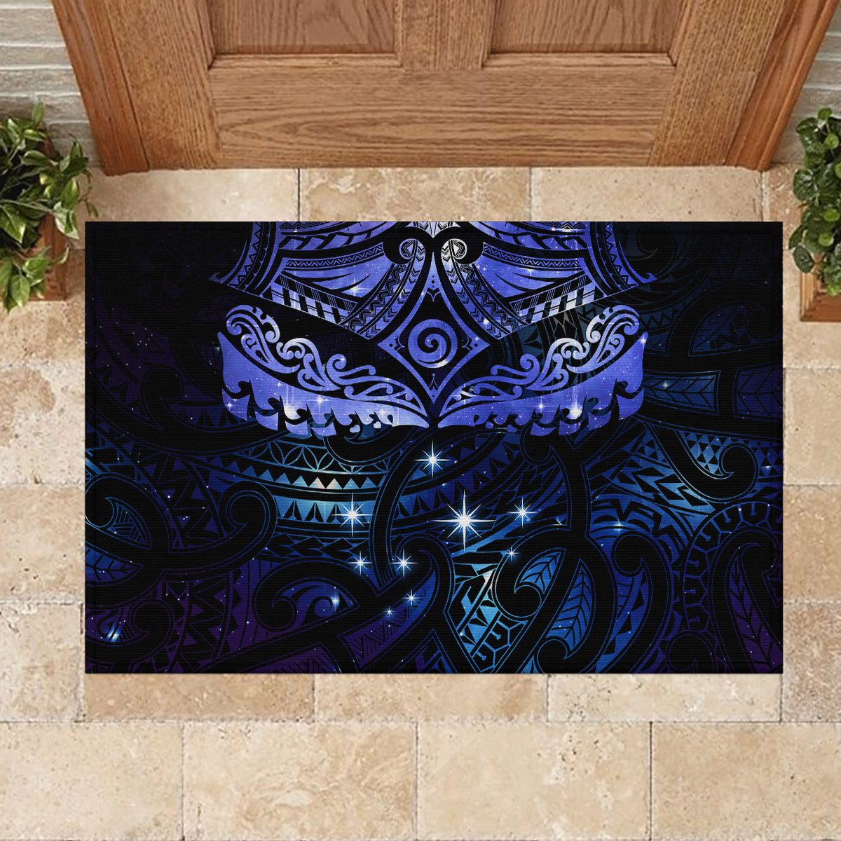 New Zealand Matariki Rubber Doormat Maori Pattern and Matariki Sky Night LT03 - Polynesian Pride