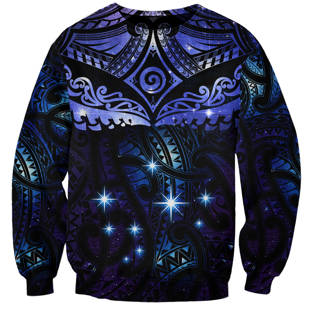 New Zealand Matariki Sweatshirt Maori Pattern and Matariki Sky Night LT03 Unisex Blue - Polynesian Pride