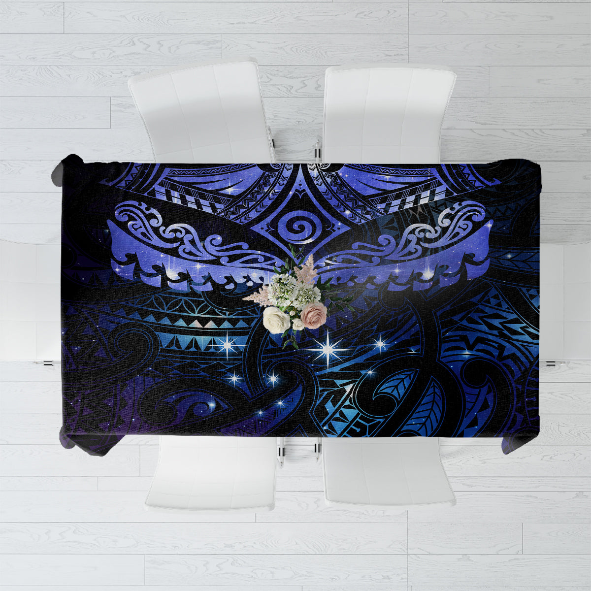 New Zealand Matariki Tablecloth Maori Pattern and Matariki Sky Night LT03 Blue - Polynesian Pride