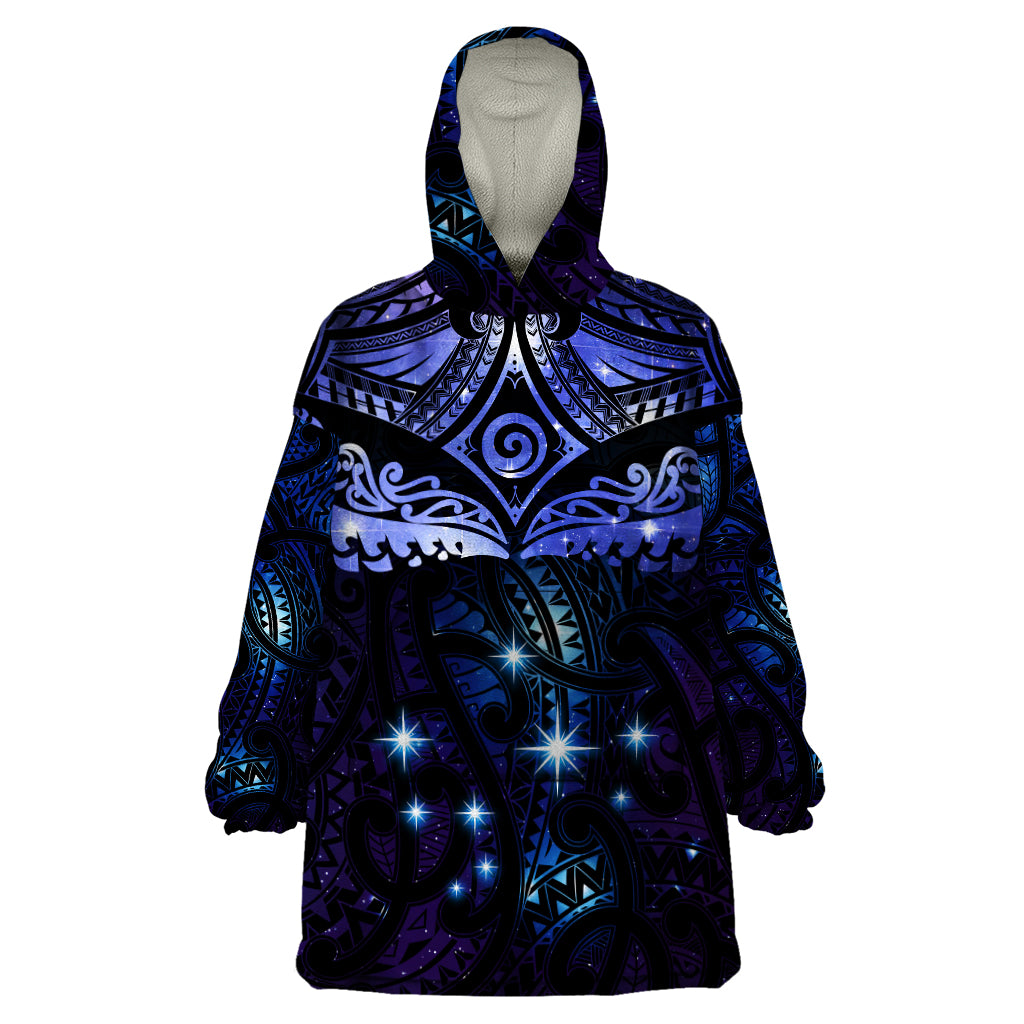 New Zealand Matariki Wearable Blanket Hoodie Maori Pattern and Matariki Sky Night