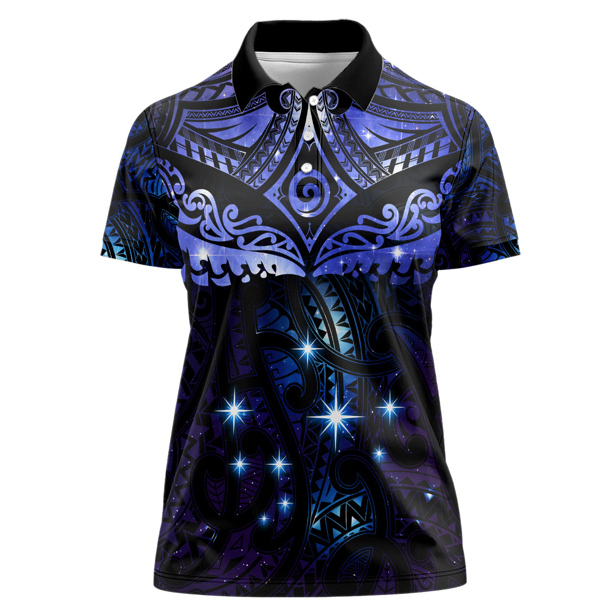 New Zealand Matariki Women Polo Shirt Maori Pattern and Matariki Sky Night LT03 Female Blue - Polynesian Pride