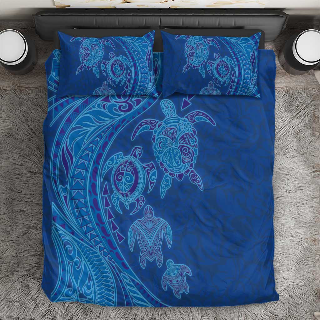 Hawaiian Turtles and Polynesian Art Tattoo Bedding Set Ocean Abyss LT03 Blue - Polynesian Pride