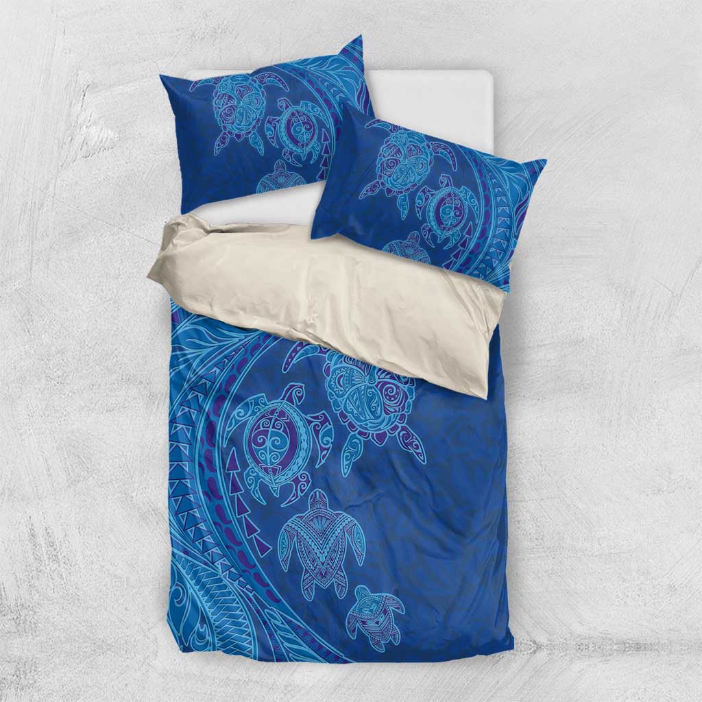 Hawaiian Turtles and Polynesian Art Tattoo Bedding Set Ocean Abyss LT03 US Twin 172cm x 218cm Blue - Polynesian Pride
