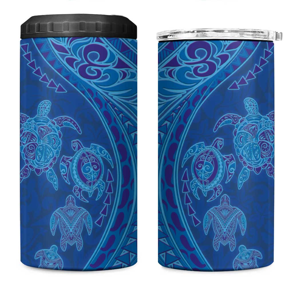 Hawaiian Turtles and Polynesian Art Tattoo 4 in 1 Can Cooler Tumbler Ocean Abyss LT03 One Size: 16 oz Blue - Polynesian Pride