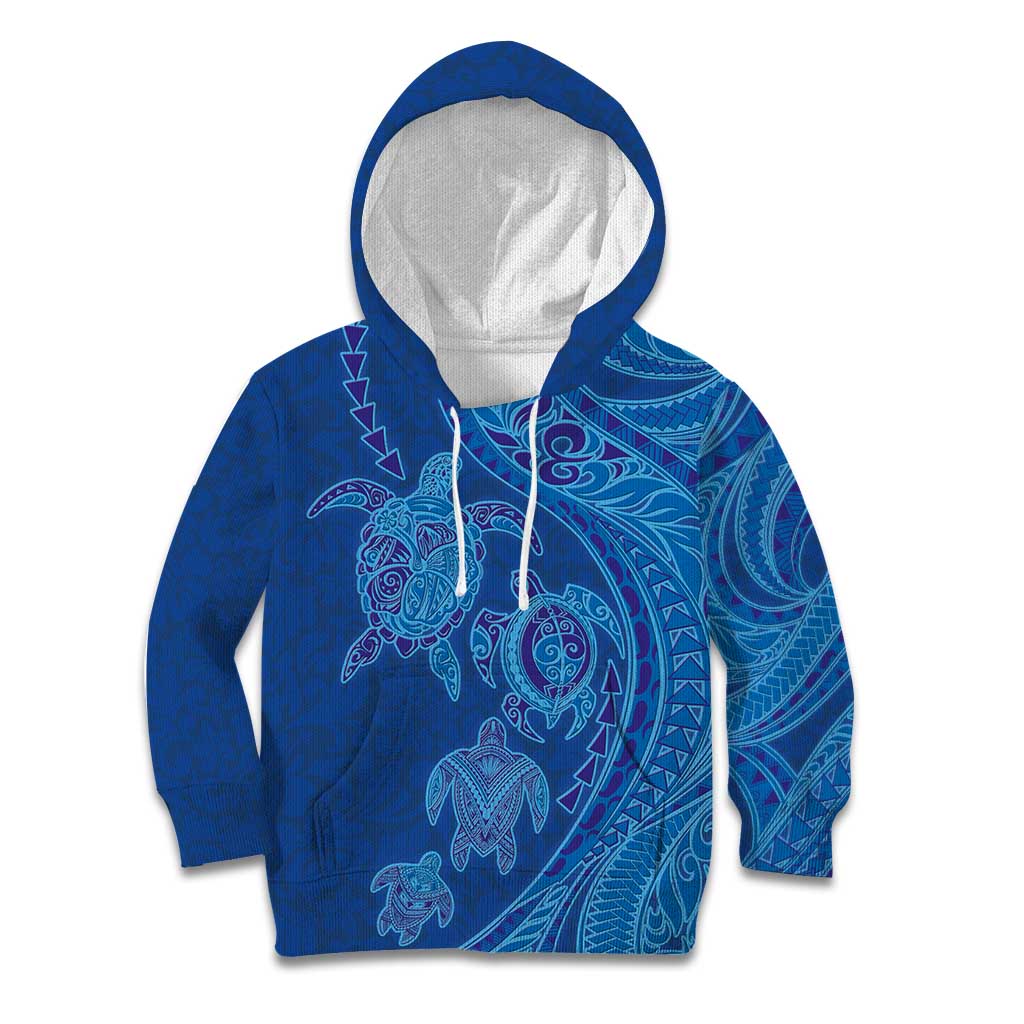Hawaiian Turtles and Polynesian Art Tattoo Kid Hoodie Ocean Abyss LT03 Hoodie Blue - Polynesian Pride