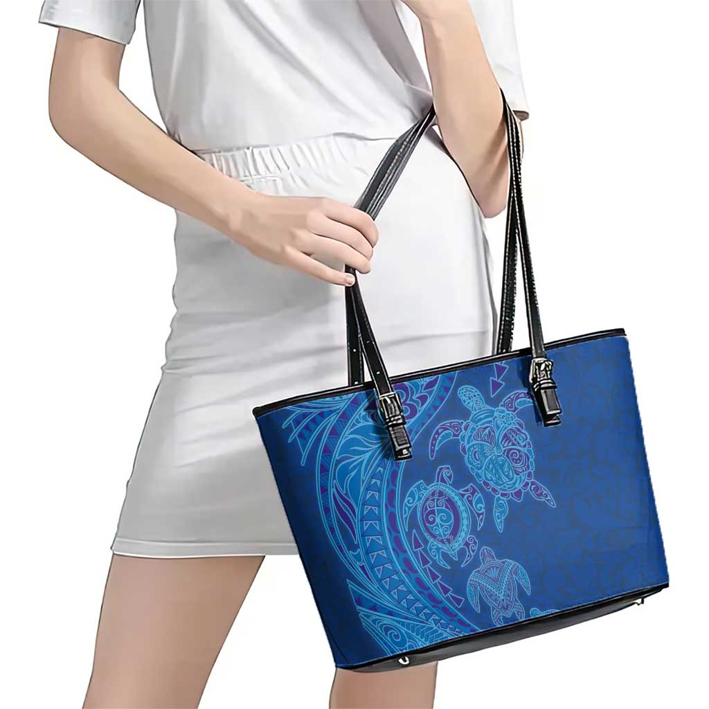 Hawaiian Turtles and Polynesian Art Tattoo Leather Tote Bag Ocean Abyss LT03 - Polynesian Pride
