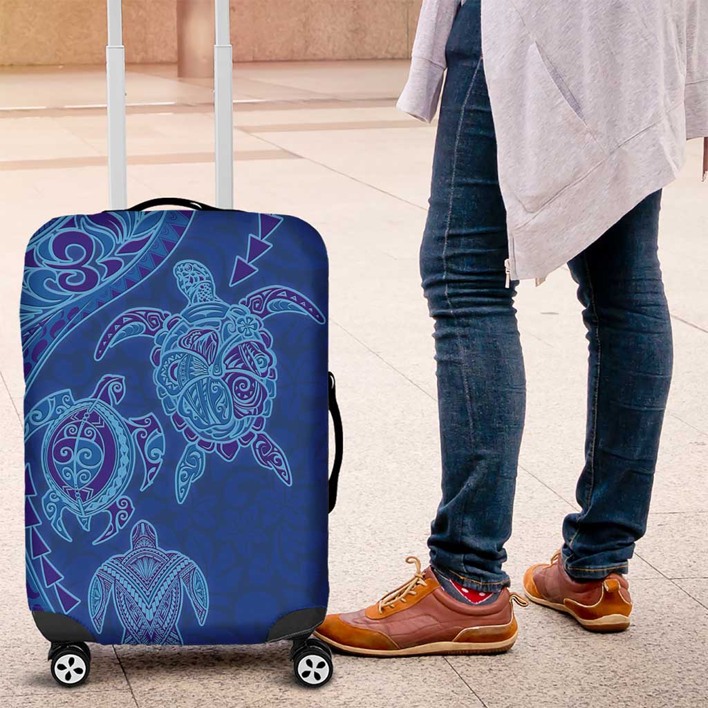 Hawaiian Turtles and Polynesian Art Tattoo Luggage Cover Ocean Abyss LT03 Blue - Polynesian Pride