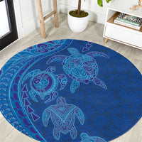 Hawaiian Turtles and Polynesian Art Tattoo Round Carpet Ocean Abyss LT03 Blue - Polynesian Pride