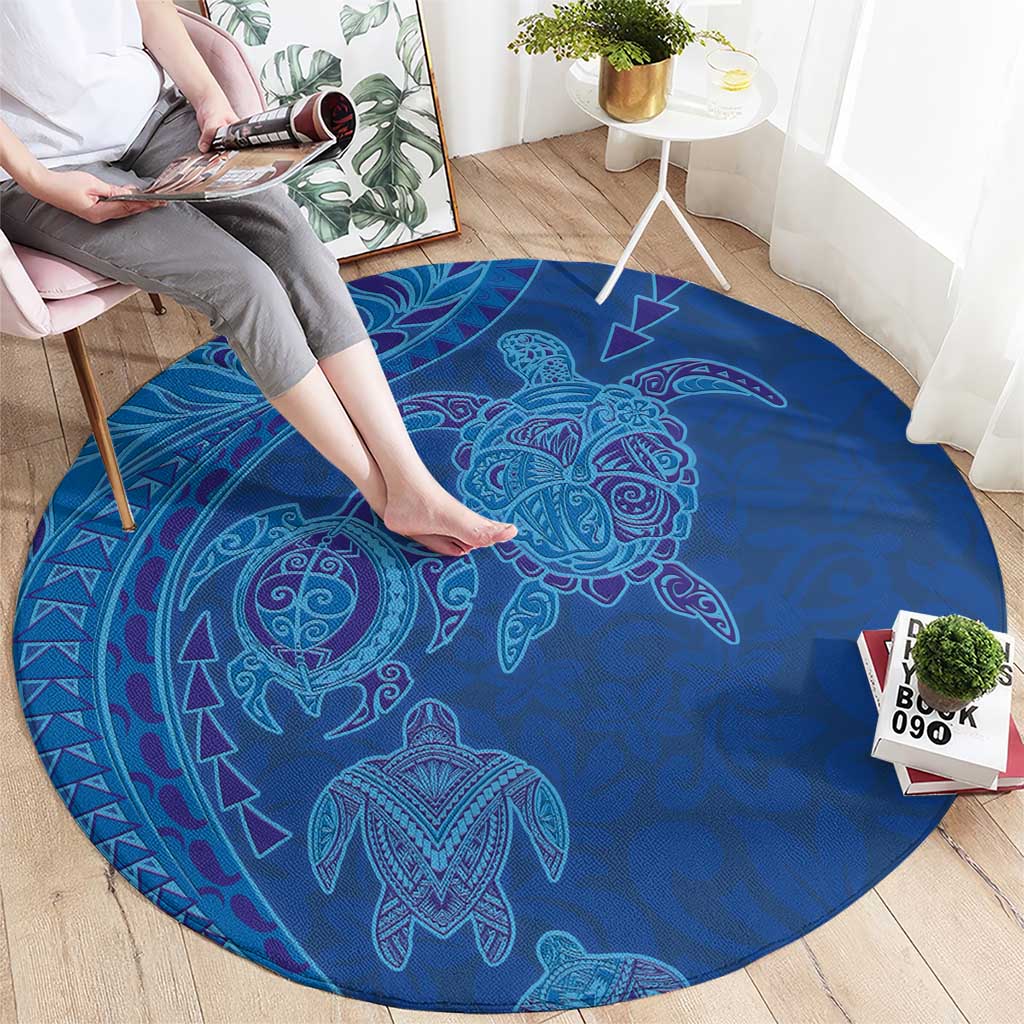 Hawaiian Turtles and Polynesian Art Tattoo Round Carpet Ocean Abyss LT03 - Polynesian Pride