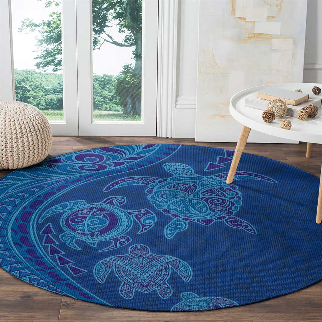 Hawaiian Turtles and Polynesian Art Tattoo Round Carpet Ocean Abyss LT03 - Polynesian Pride