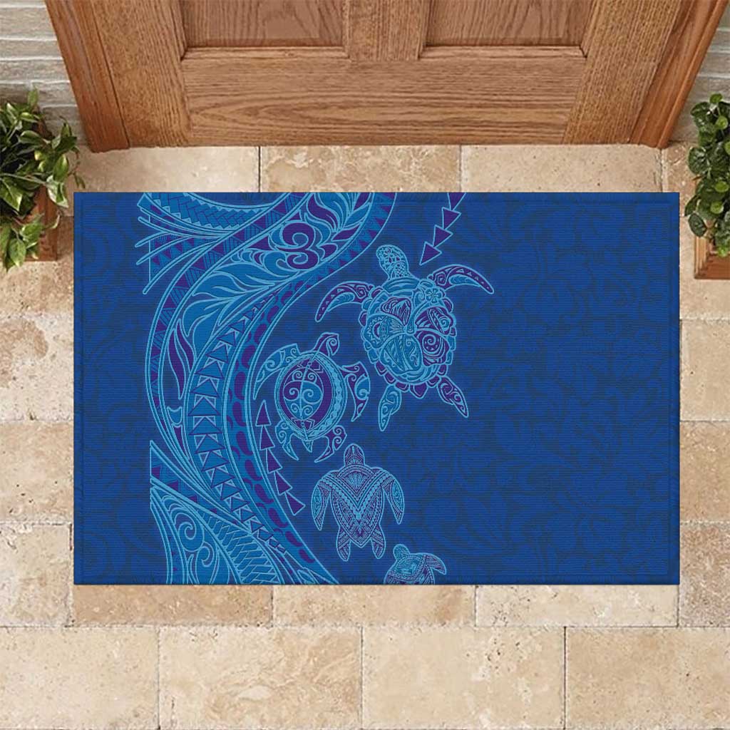 Hawaiian Turtles and Polynesian Art Tattoo Rubber Doormat Ocean Abyss LT03 Blue - Polynesian Pride