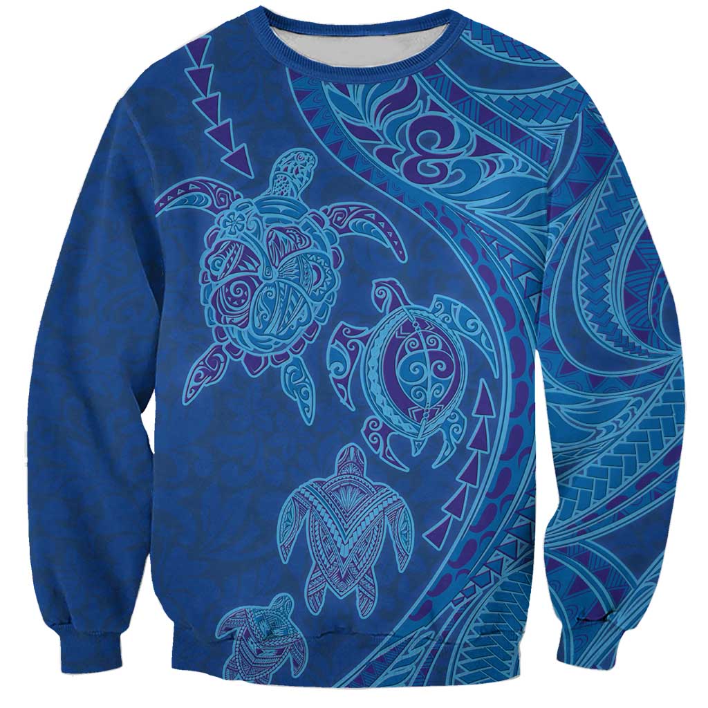 Hawaiian Turtles and Polynesian Art Tattoo Sweatshirt Ocean Abyss LT03 Unisex Blue - Polynesian Pride
