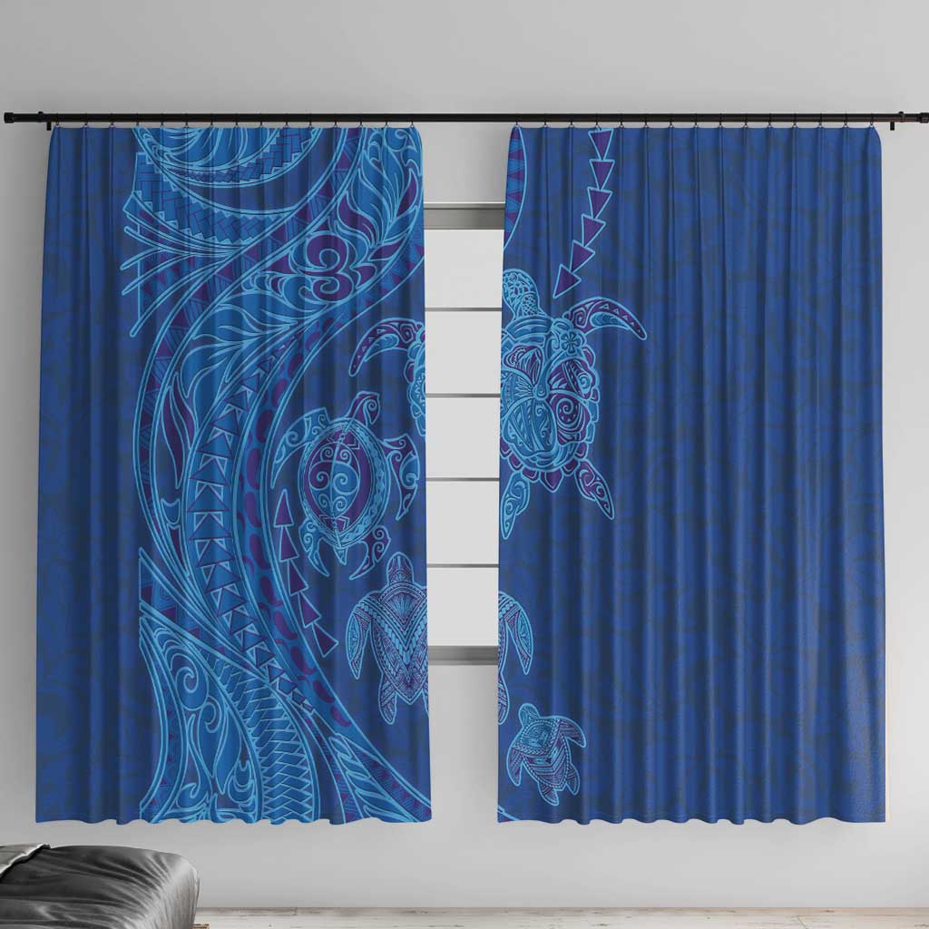 Hawaiian Turtles and Polynesian Art Tattoo Window Curtain Ocean Abyss LT03 With Hooks Blue - Polynesian Pride
