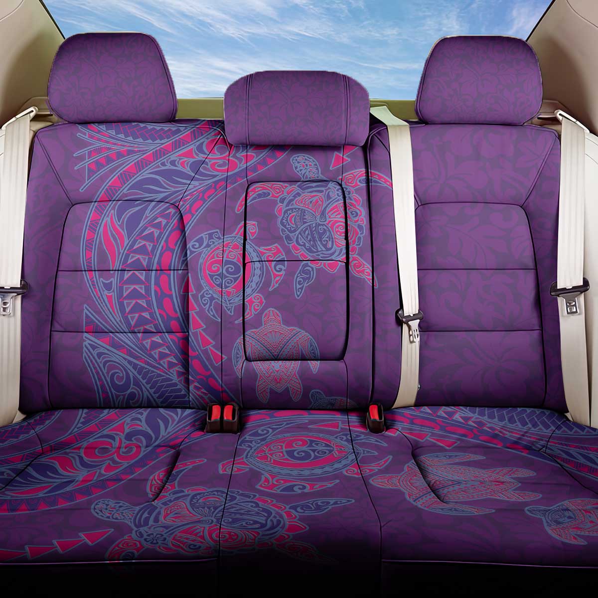 Hawaiian Turtles and Polynesian Art Tattoo Back Car Seat Cover Dusky Violet LT03 One Size Purple - Polynesian Pride