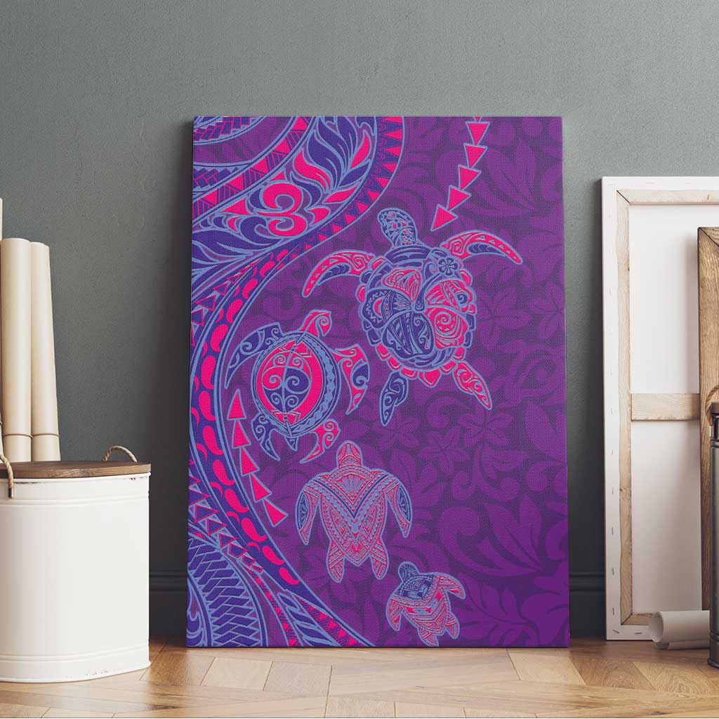 Hawaiian Turtles and Polynesian Art Tattoo Canvas Wall Art Dusky Violet LT03 - Polynesian Pride