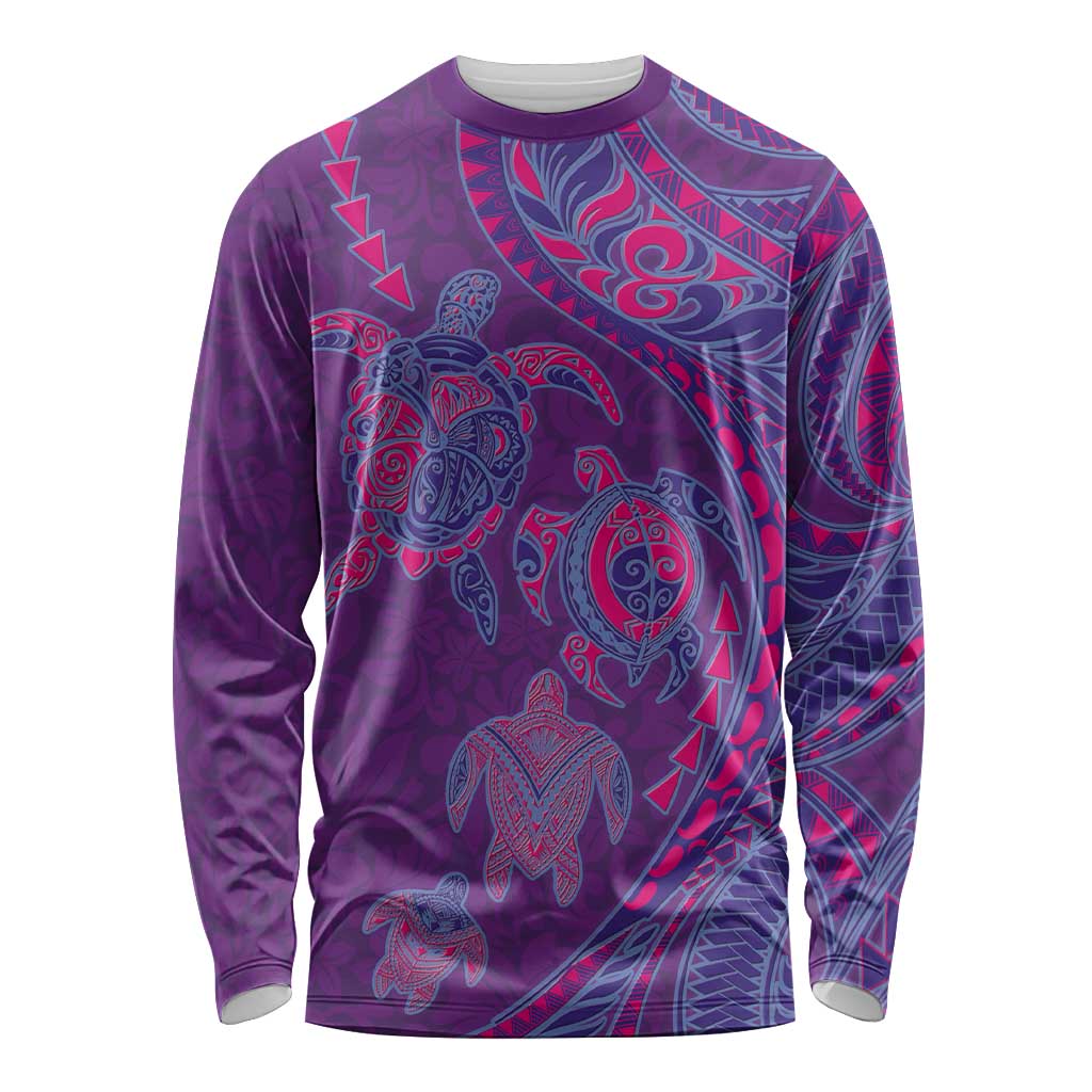Hawaiian Turtles and Polynesian Art Tattoo Long Sleeve Shirt Dusky Violet LT03 Unisex Purple - Polynesian Pride