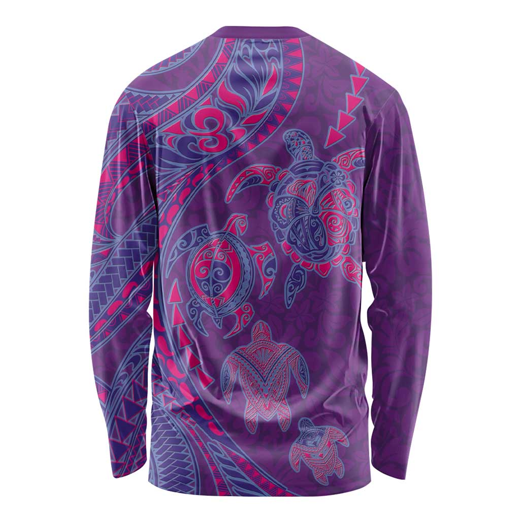 Hawaiian Turtles and Polynesian Art Tattoo Long Sleeve Shirt Dusky Violet LT03 - Polynesian Pride